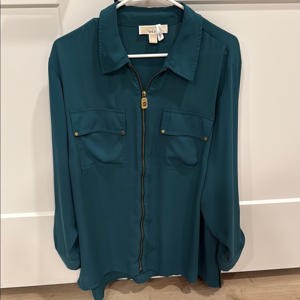 Teal Zip-Up Blouse